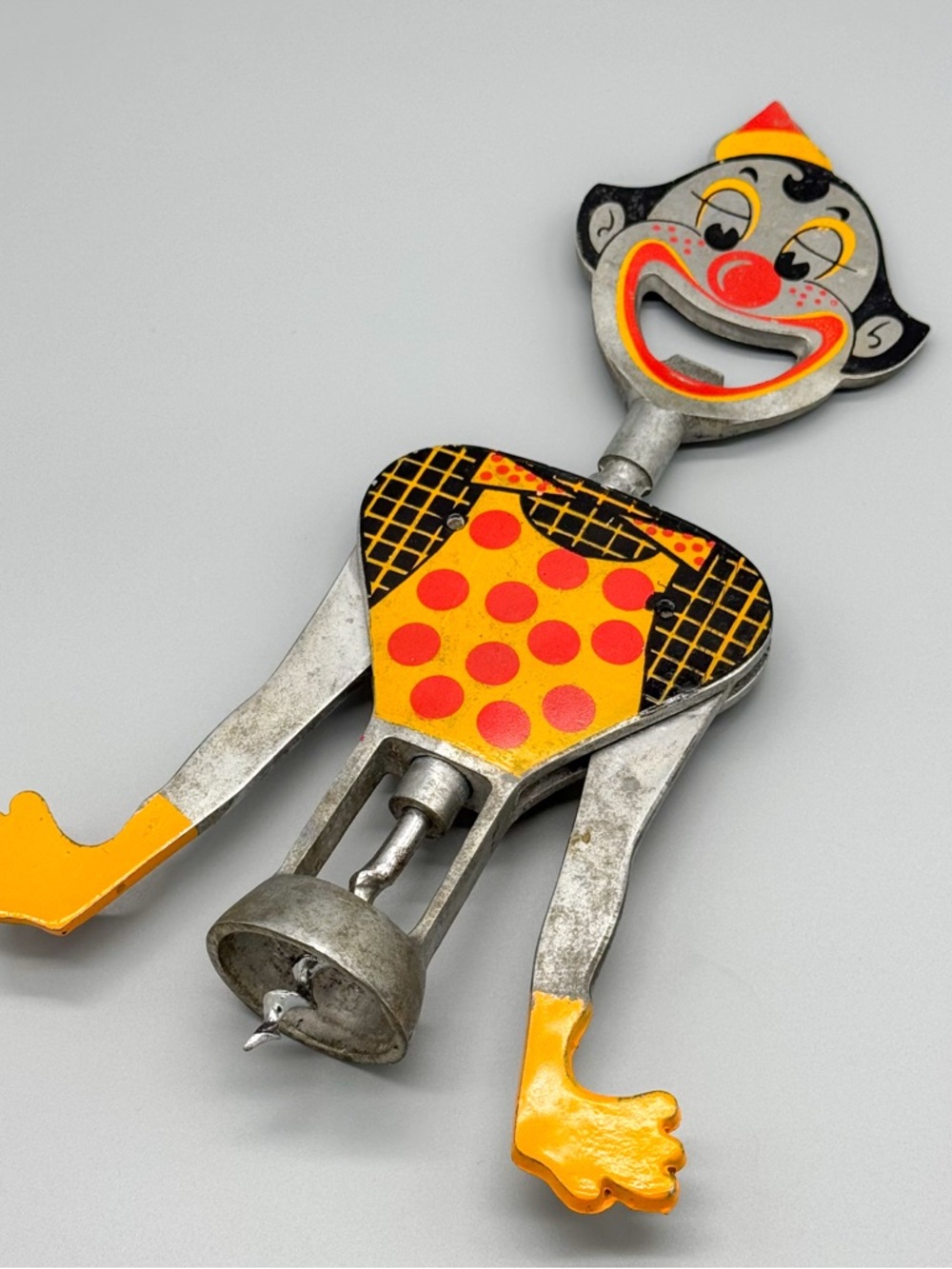Vintage Carlo Gemelli Clown Corkscrew Bottle Opener Figural Barware Italy MCM
